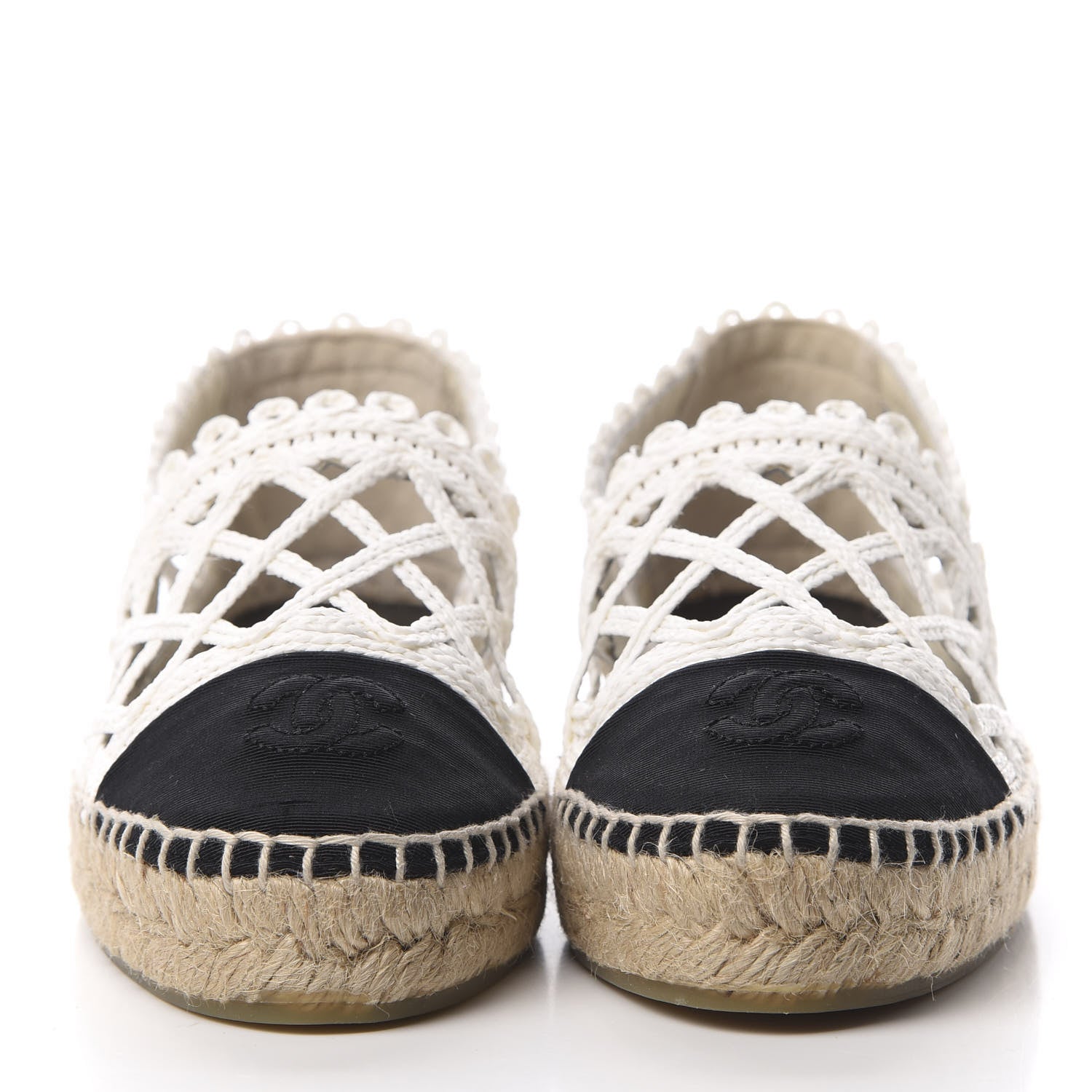 Chanel Woven Fabric Grosgrain CC Espadrilles 38 White Black 2 of 9