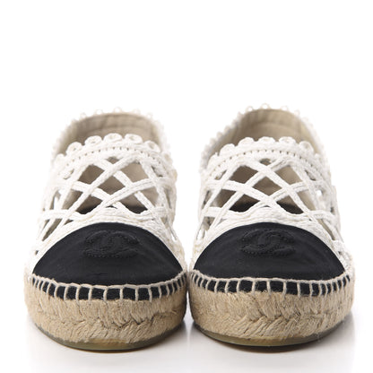 Chanel Woven Fabric Grosgrain CC Espadrilles 38 White Black 2 of 9