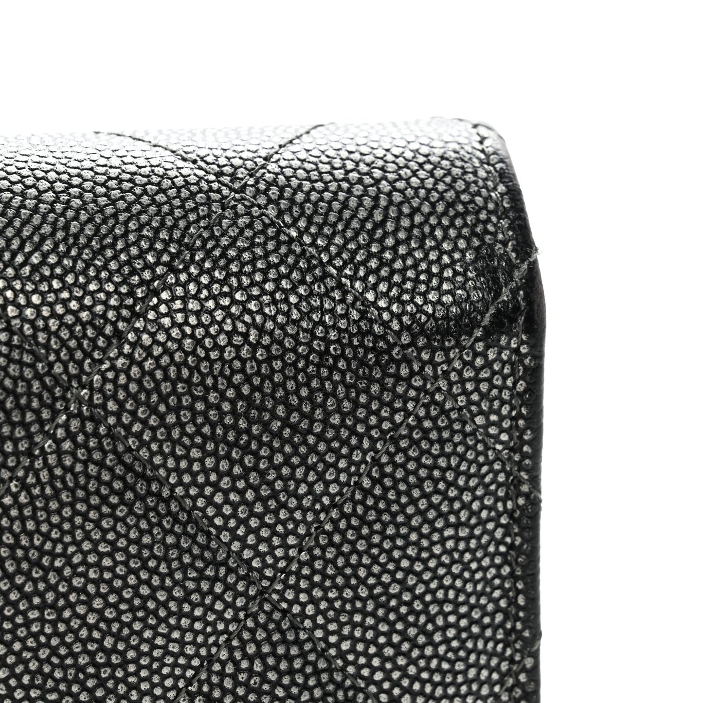 Metallic Caviar Quilted Large Golden Class Gusset Flap Wallet Dark Grey