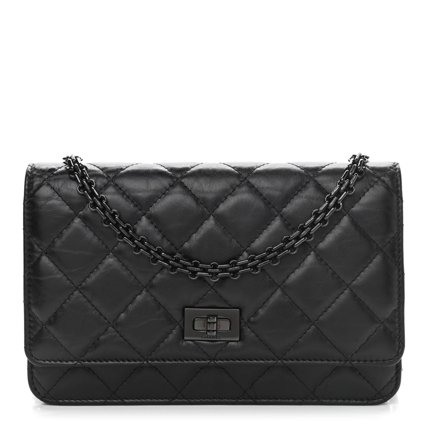 Chanel Aged Calfskin Quilted Reissue Wallet On Chain WOC So Black 1 of 12