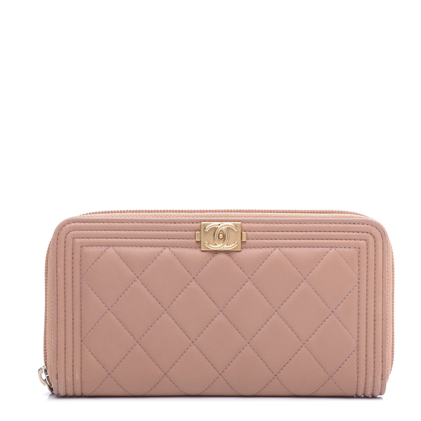 Lambskin Quilted Boy Zip Around Wallet Beige