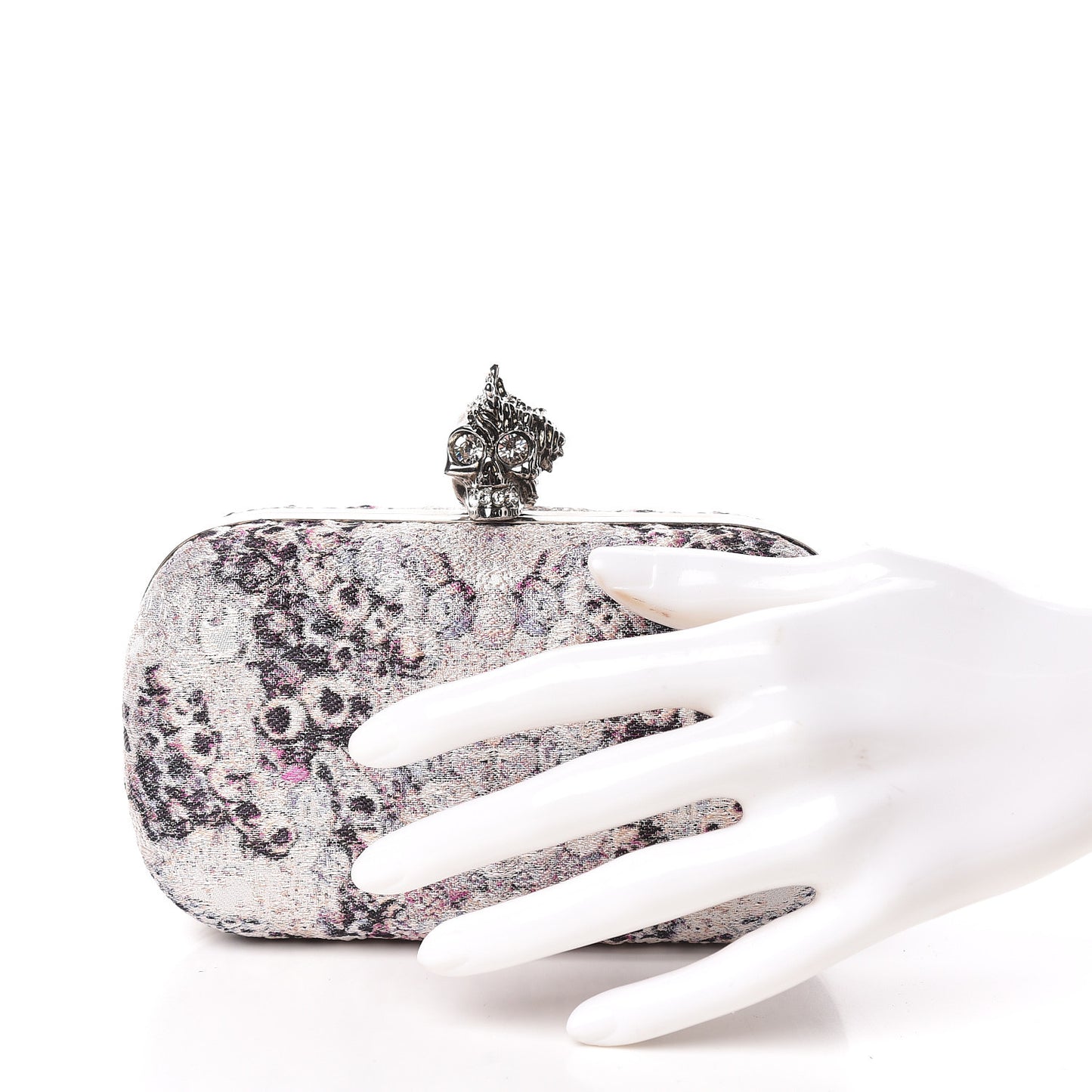 Jacquard Embroidered Skull Box Clutch Purple