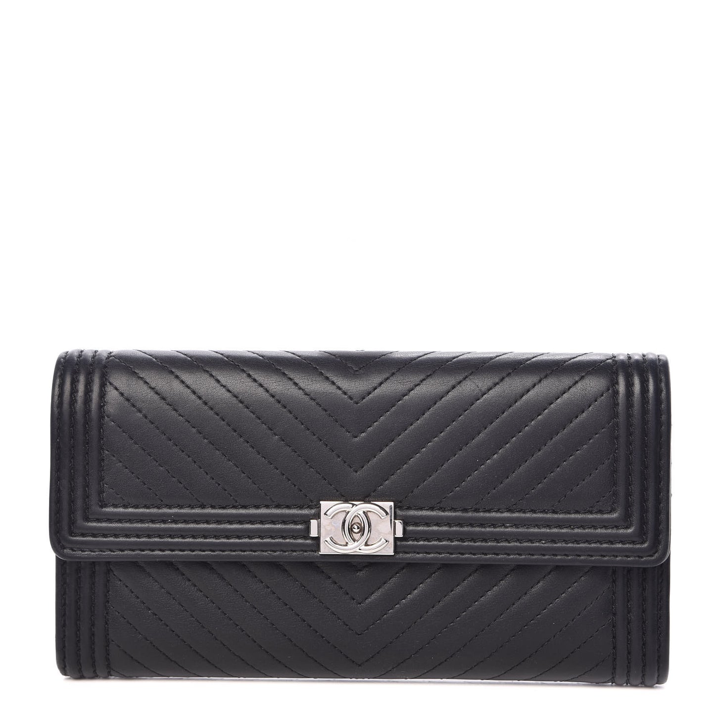 Calfskin Chevron Quilted Boy Flap Wallet Black