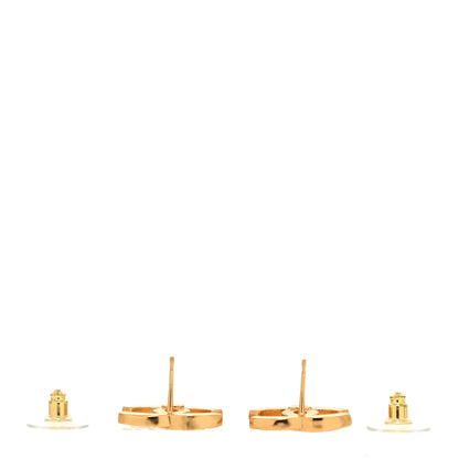 Chanel Metal CC Earrings Gold White 3 of 4