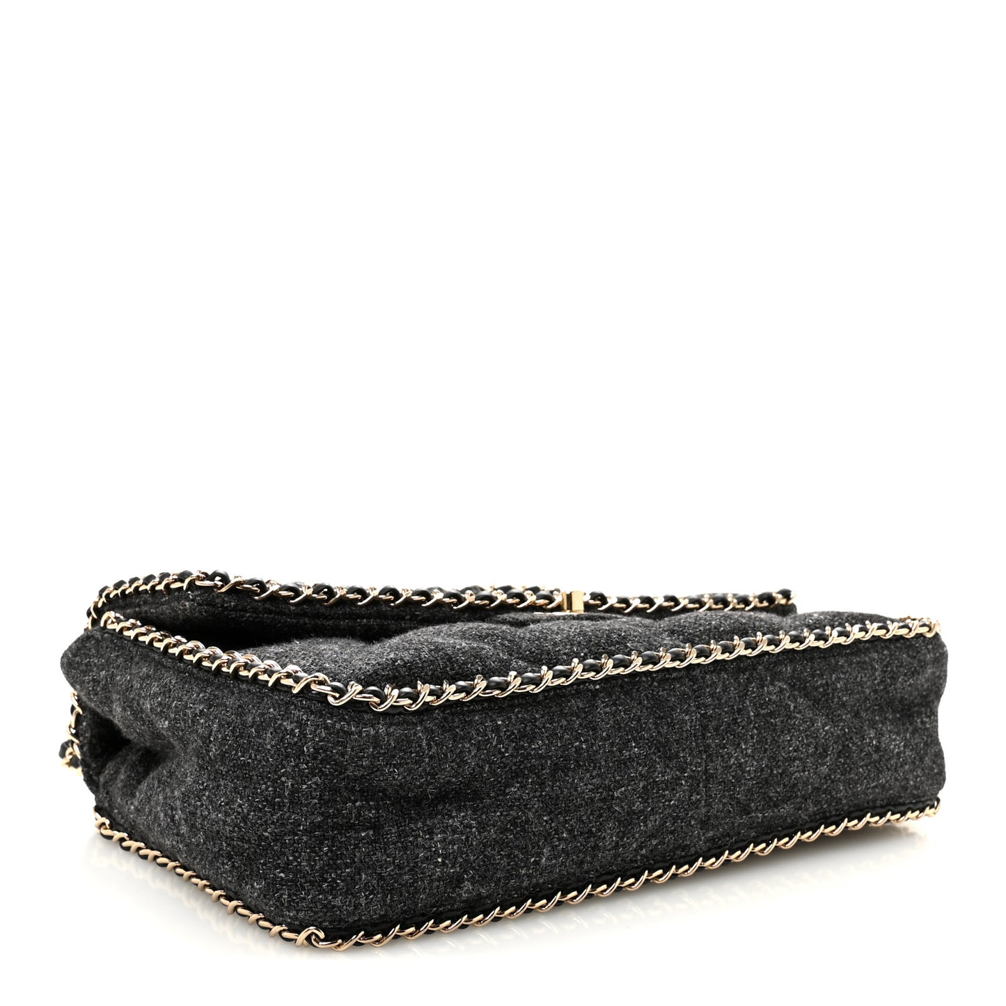 Wool Tweed Quilted Coco Neige Chain Around Flap Black