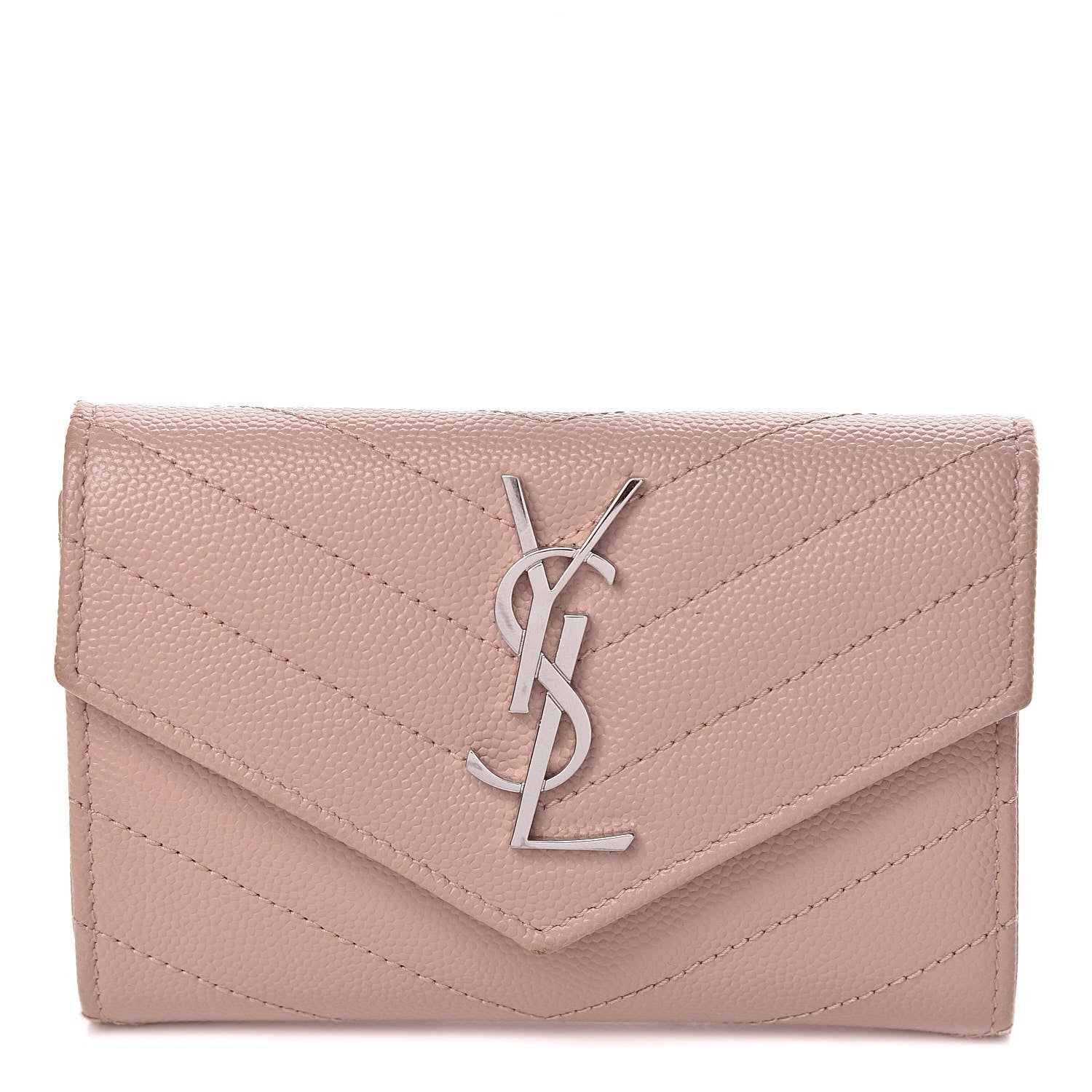 Saint Laurent Grain De Poudre Matelasse Chevron Small Monogram Envelope Wallet Pale Blush 1 of 9