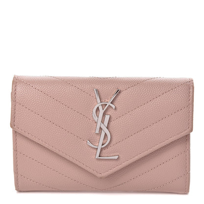 Saint Laurent Grain De Poudre Matelasse Chevron Small Monogram Envelope Wallet Pale Blush 1 of 9