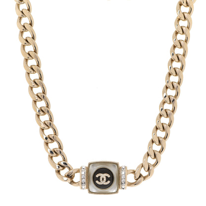Chanel Metal Glass Pearl Strass CC Pendant Necklace Black Gold 1 of 7