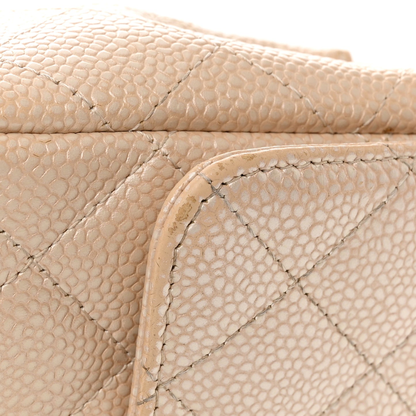 Pearly Caviar Quilted Mini Rectangular Flap Beige