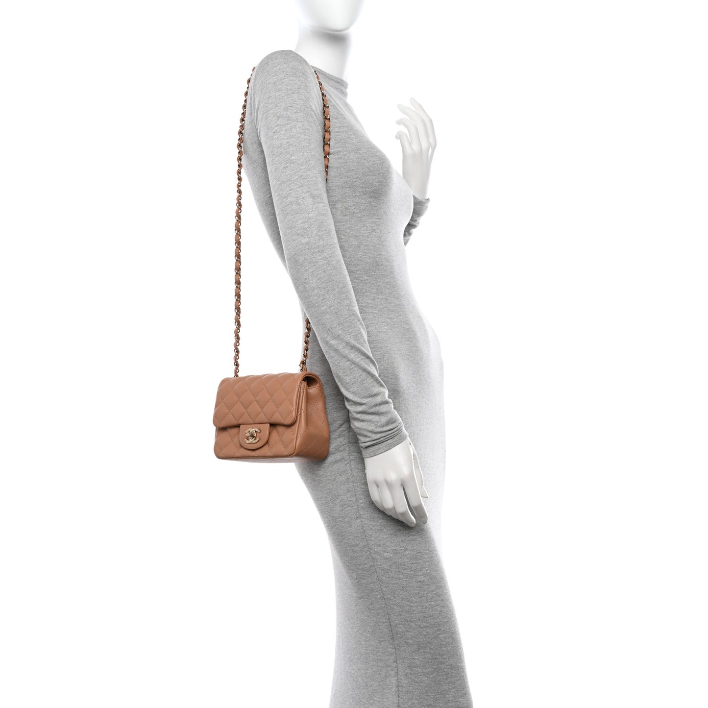 Lambskin Quilted Mini Square Flap Beige