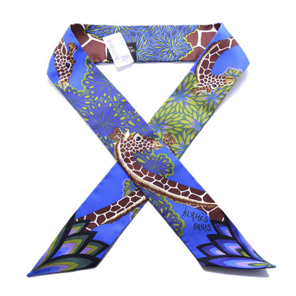 Hermes Silk The Three Graces Twilly Bleu Vert Marron 1 of 4