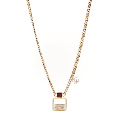 Chanel Metal Crystal Quilted Flap Bag Necklace Red Gold 1 of 7