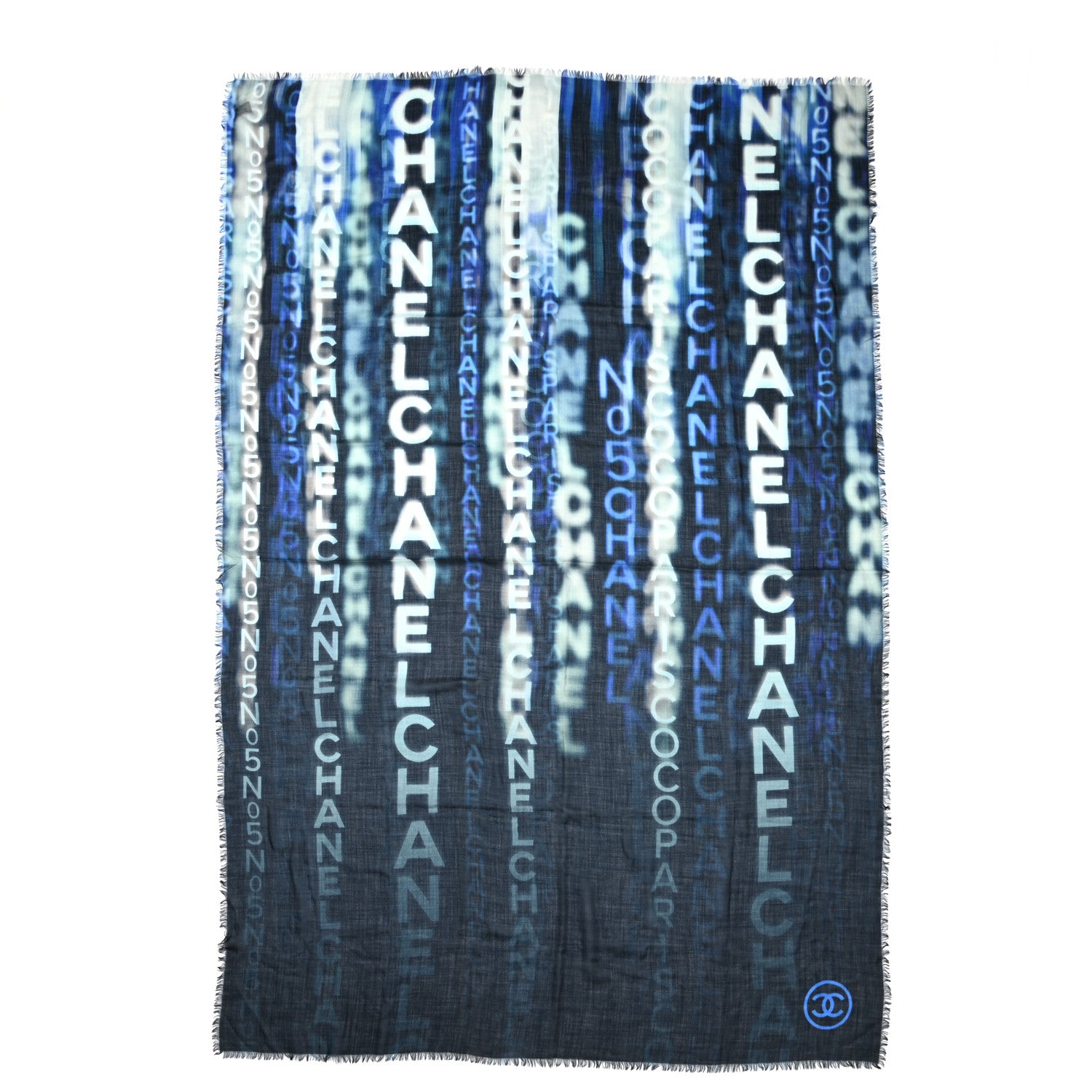 Chanel Cashmere CC Logo Scarf Blue White 1 of 4