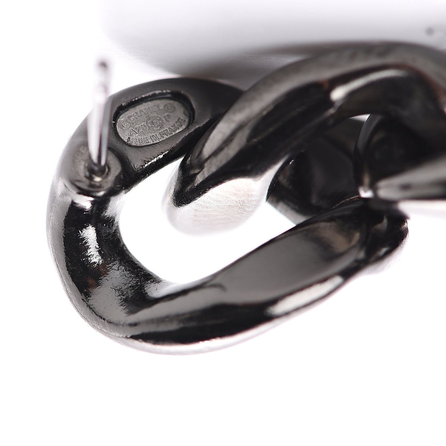 Metal CC Pick Drop Earrings Ruthenium