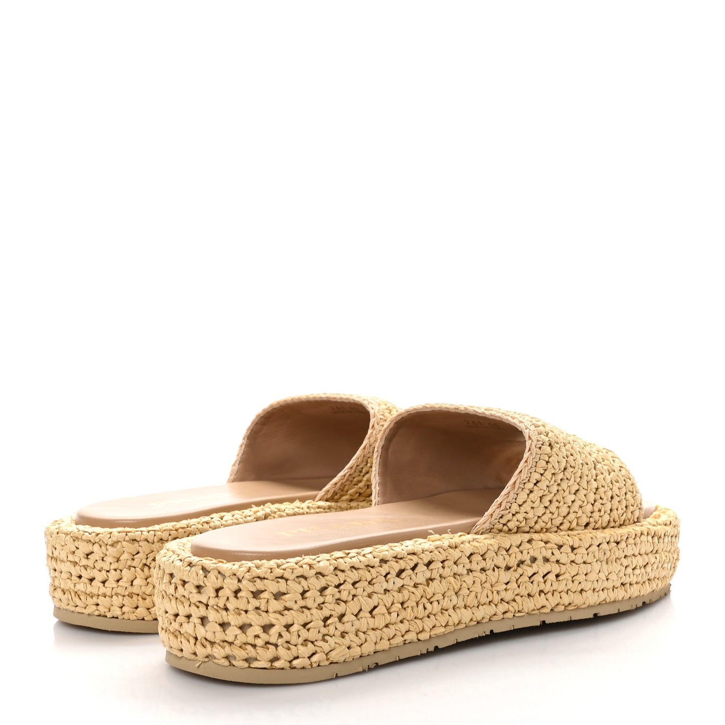 Raffia Metal Triangle Logo Woven Flatform 35mm Slide Sandals 40 Naturale