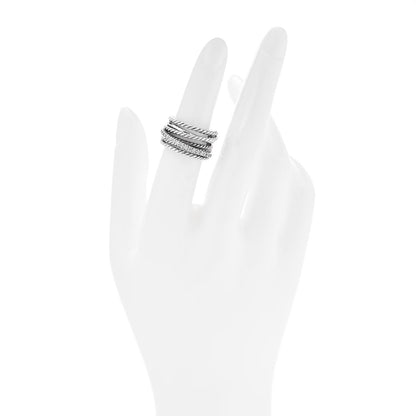 David Yurman Sterling Silver Diamond 12mm Wide Crossover Cable Ring 50/5.25 2 of 4