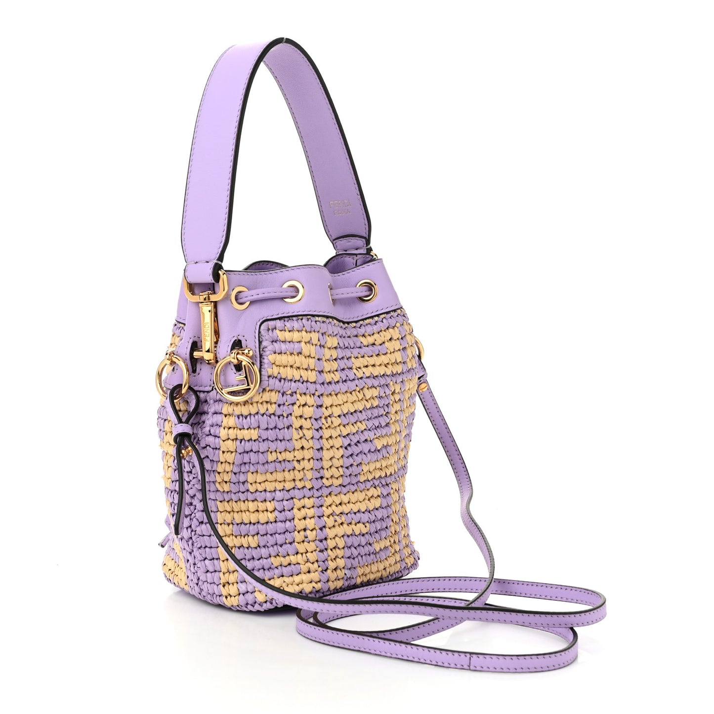 Raffia Vitello Seta F is Fendi FF Woven Mini Mon Tresor Bucket Bag Anemone Natural