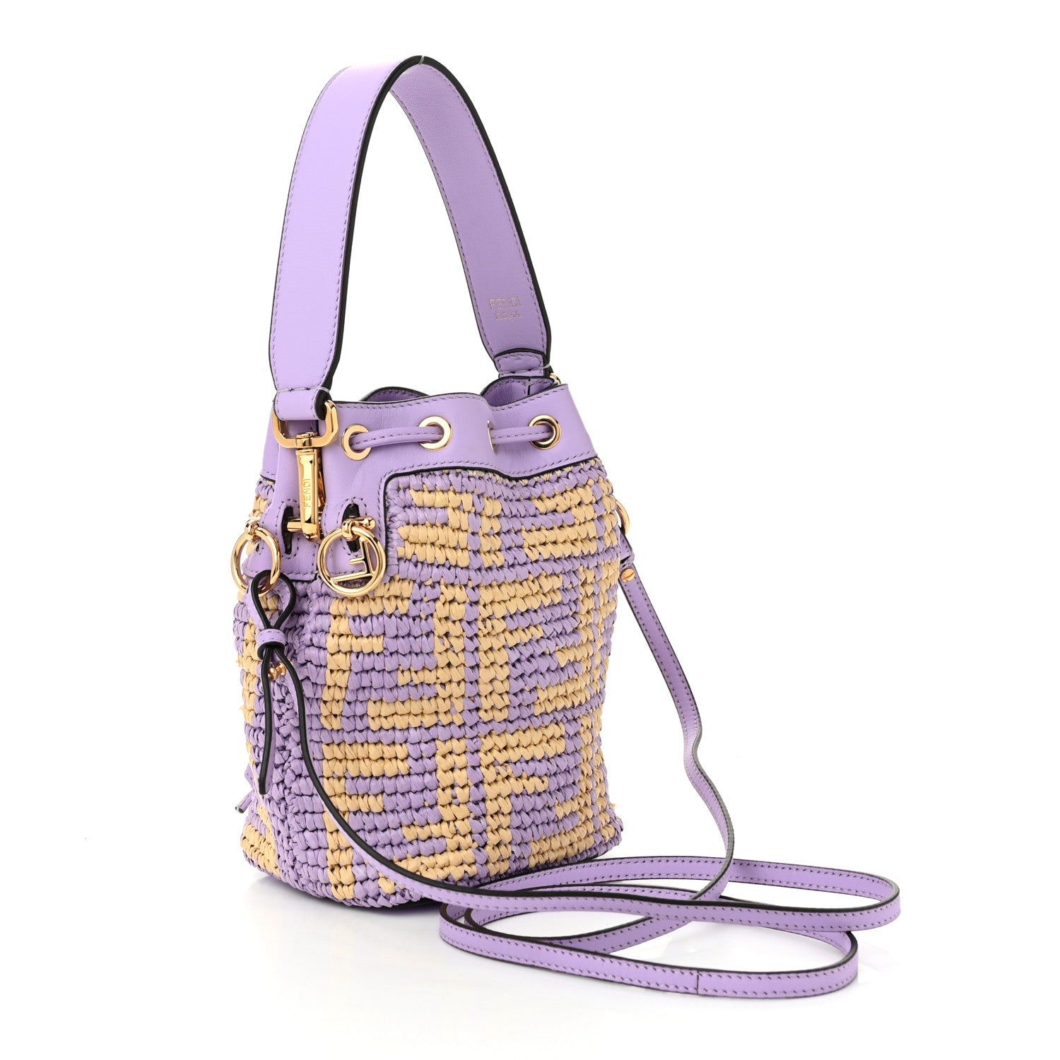 Fendi Raffia Vitello Seta F is Fendi FF Woven Mini Mon Tresor Bucket Bag Anemone Natural 3 of 10