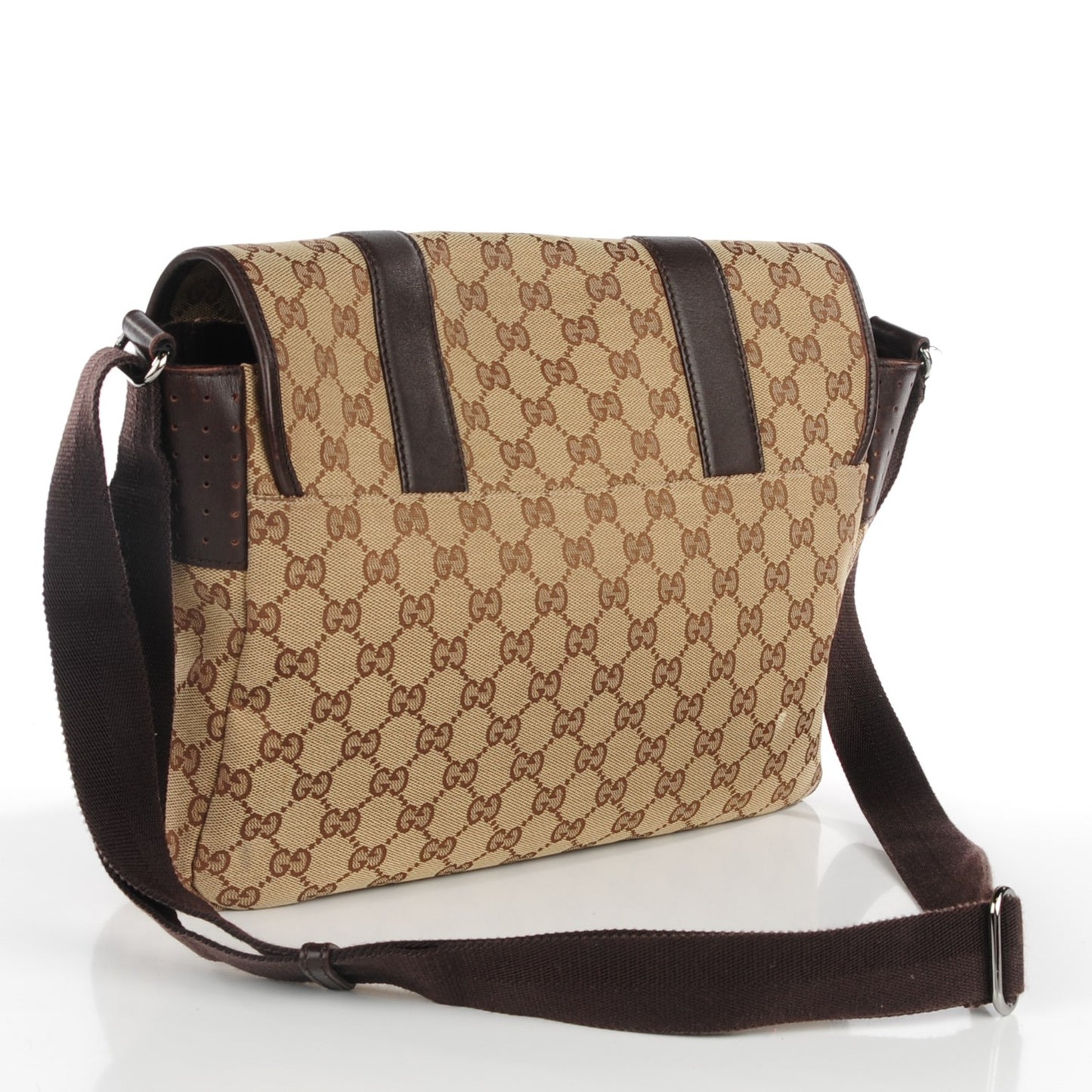 Monogram Medium Double Buckle Flap Messenger Bag Beige Dark Brown