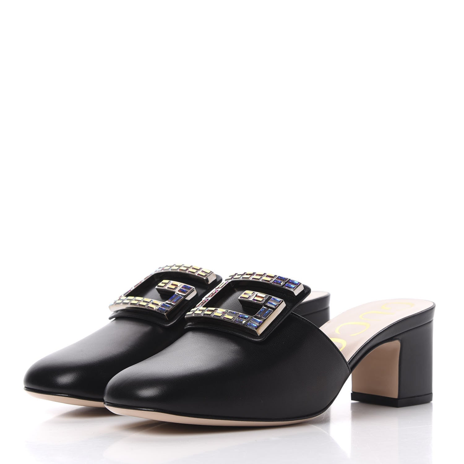 Gucci Malaga Kid Crystal Square G Madelyn Mules 36.5 Black 3 of 13