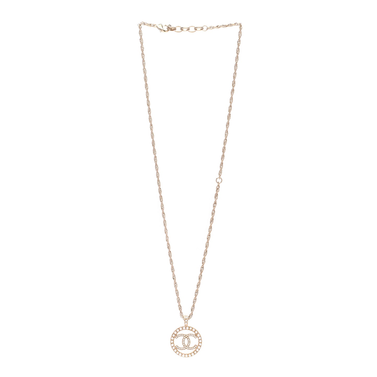 Pearl CC Round Pendant Necklace Gold