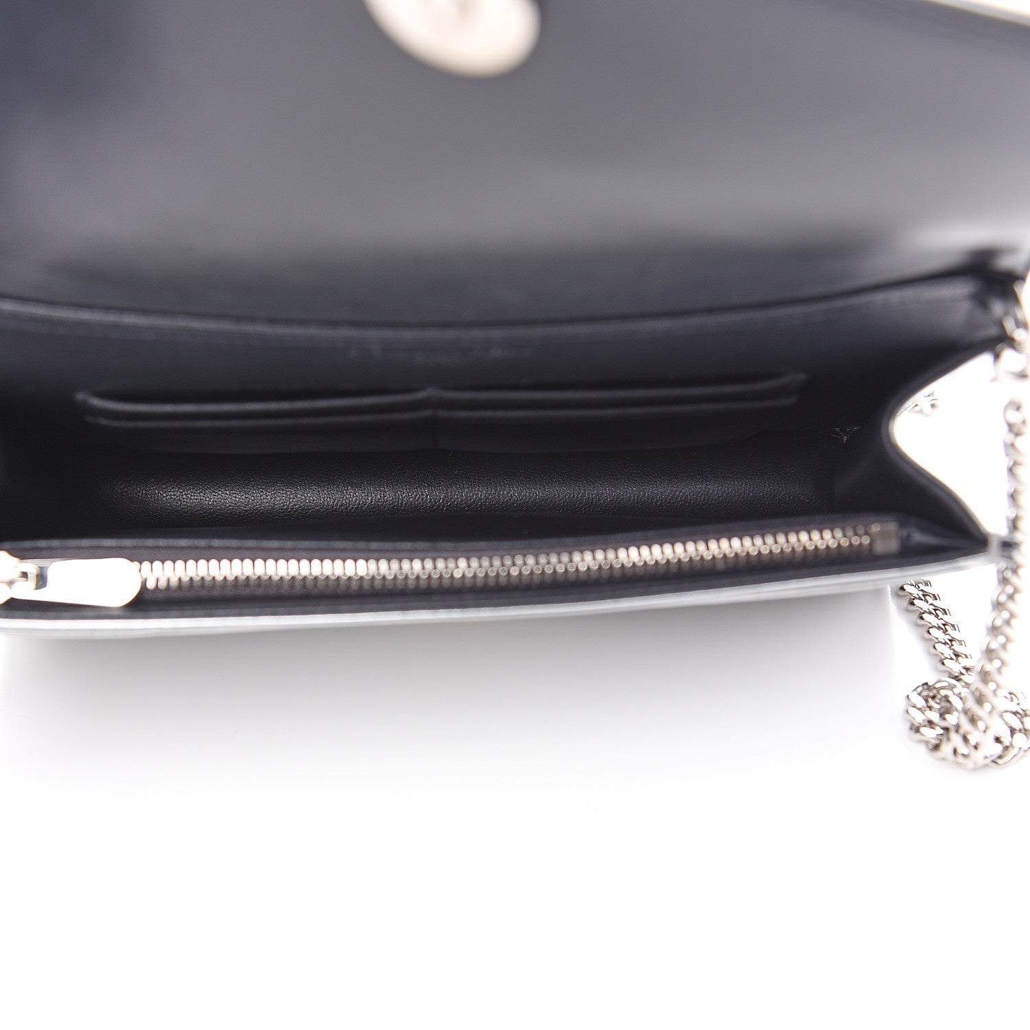Christian Dior Metallic Patent Micro-Cannage Diorama Wallet on Chain Pouch Silver 4 of 8
