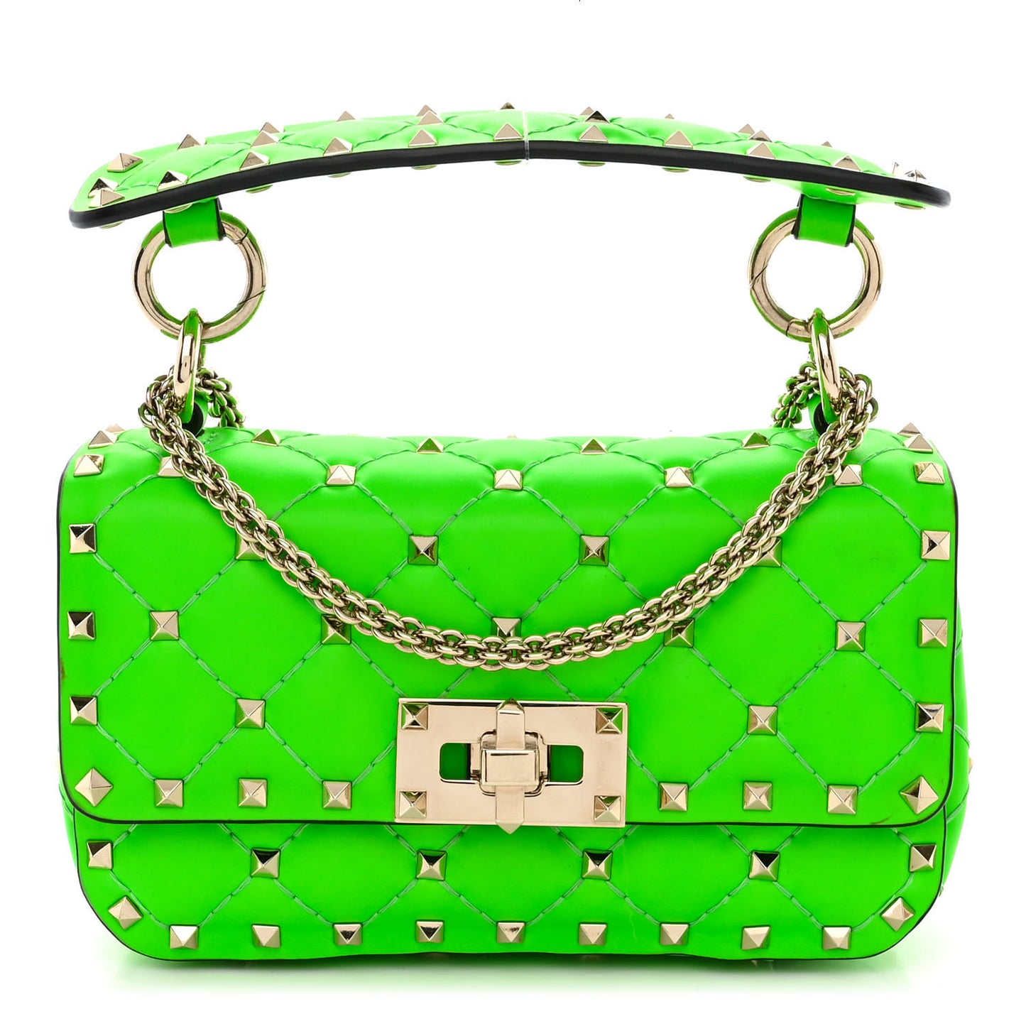 Calfskin Mini Rockstud Spike Shoulder Bag Fluo Green