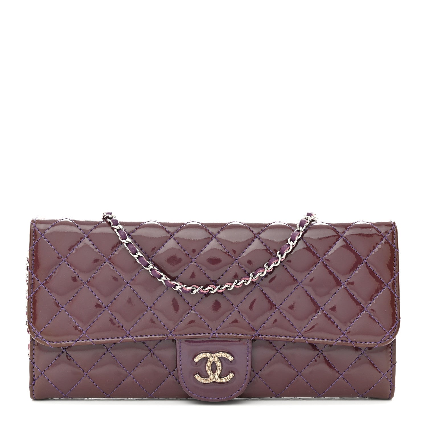 Chanel Patent Calfskin Quilted Brilliant East West Flap Clutch Purple 1 of 11