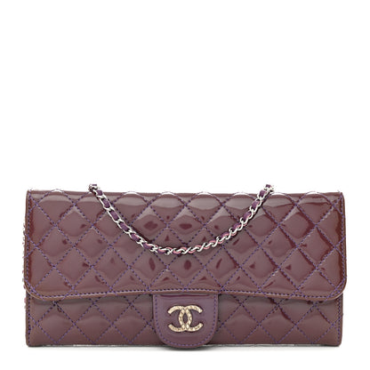 Chanel Patent Calfskin Quilted Brilliant East West Flap Clutch Purple 1 of 11