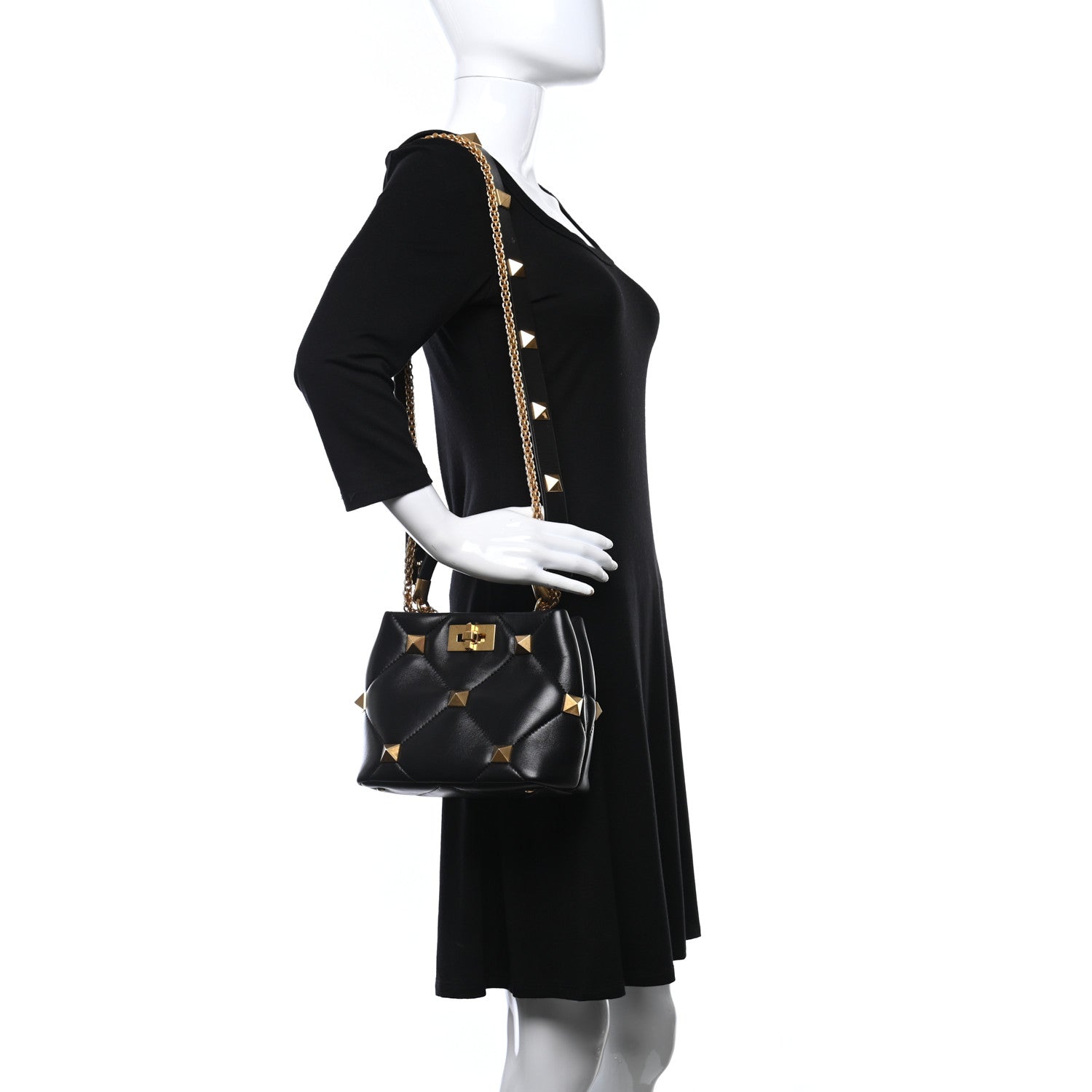Valentino Garavani Nappa Small Roman Stud The Handle Bag Black 2 of 8
