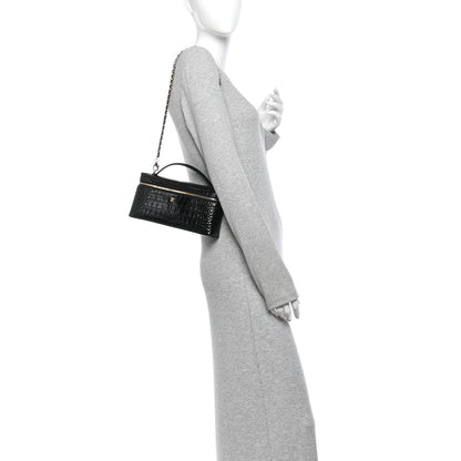 Chanel Calfskin Crocodile Embossed Crococo Top Handle East West Vanity Case With Chain Black 2 of 11