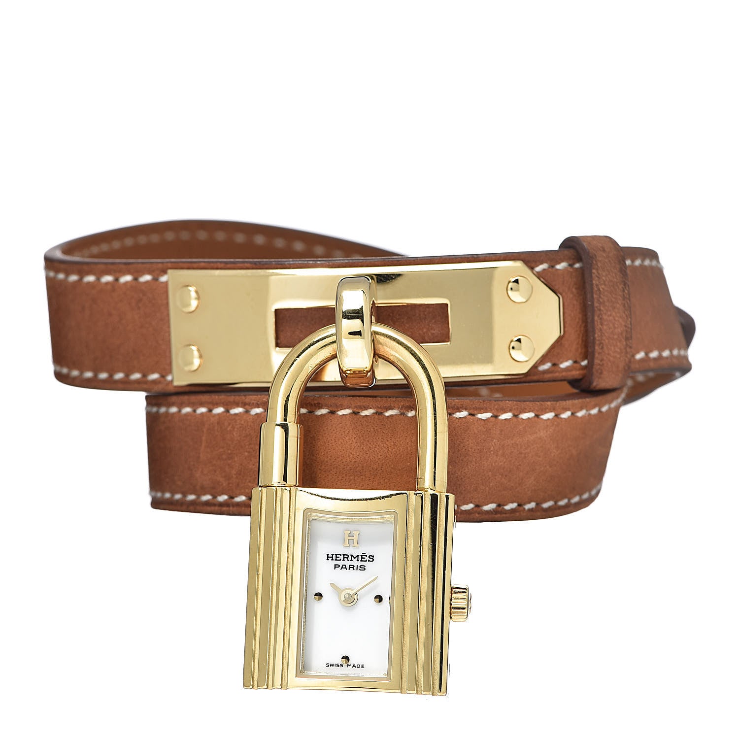 Hermes Stainless Steel Barenia 20mm Kelly Cadena Double Tour Quartz Watch Fauve 1 of 7