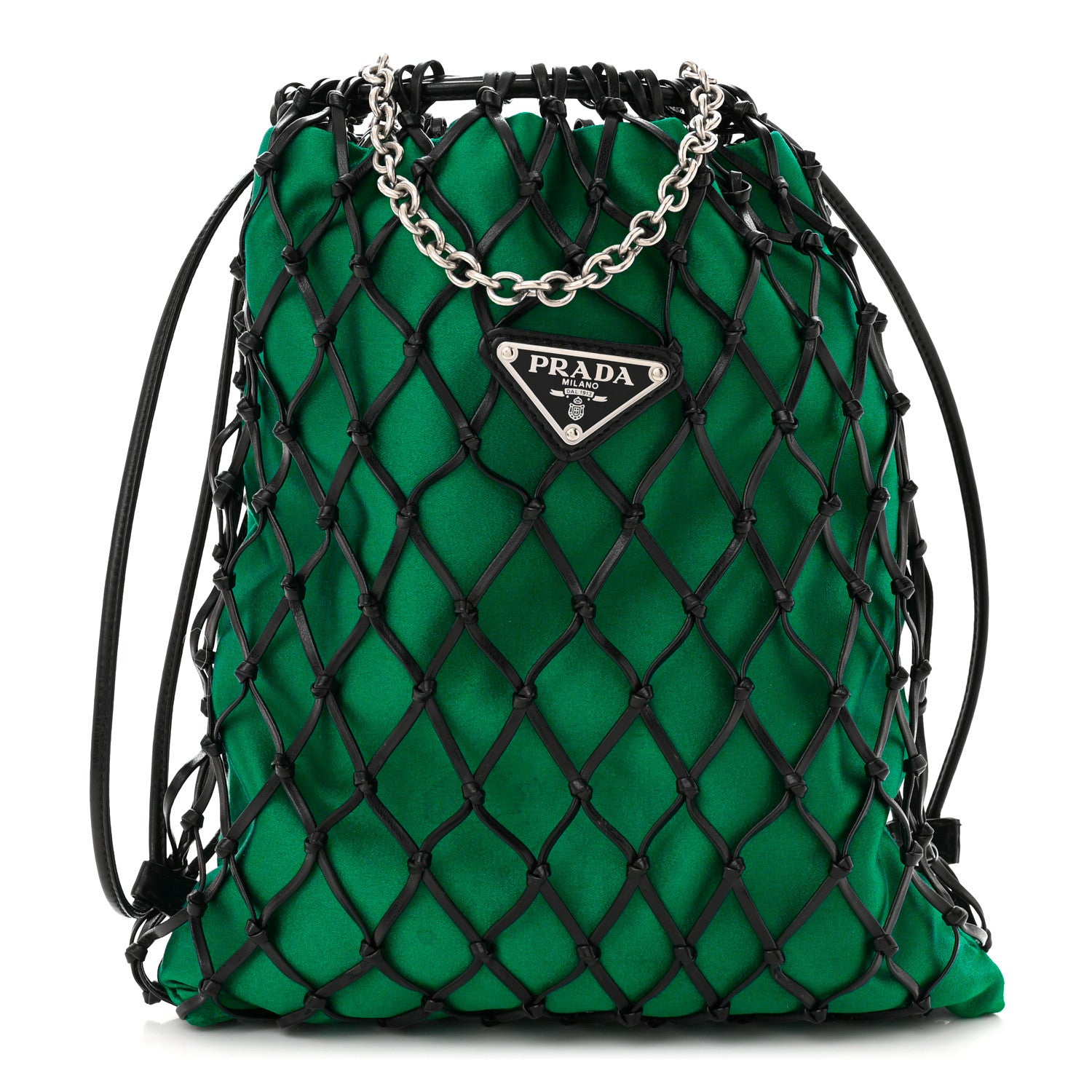 Prada Satin Net Chain Bag Green Black 1 of 9