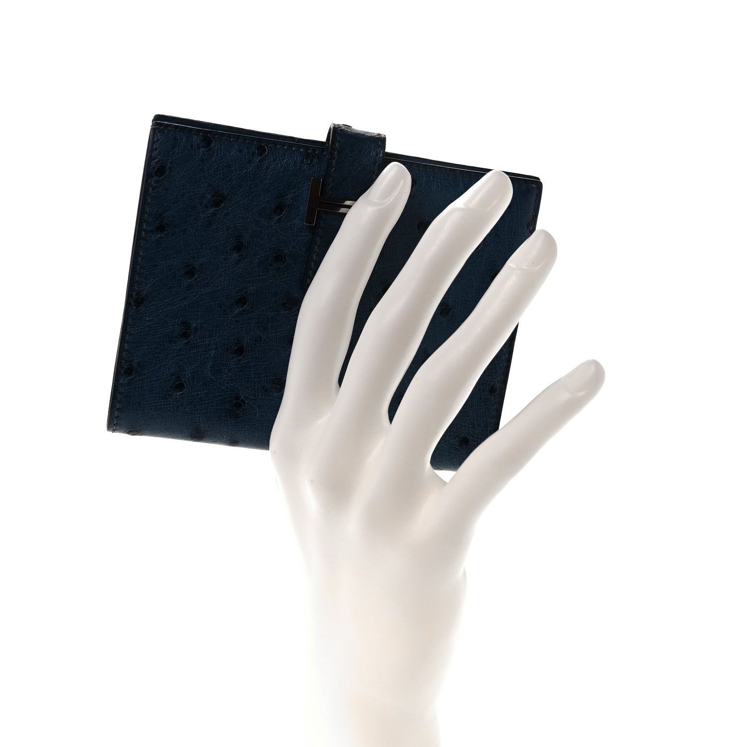 Hermes Ostrich Bearn Compact Wallet Bleu Roi 2 of 8