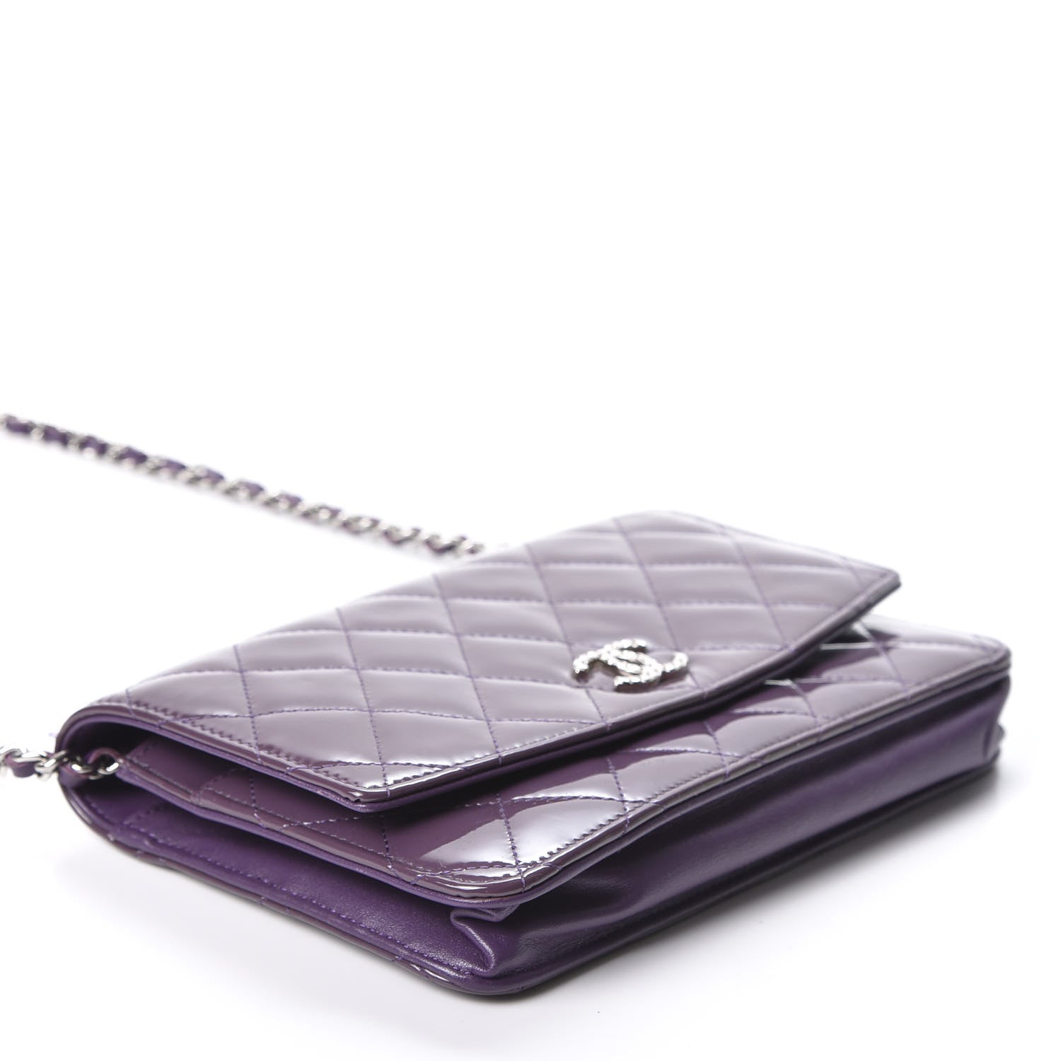 Chanel Patent Quilted Brilliant Wallet On Chain WOC Violet 3 of 10