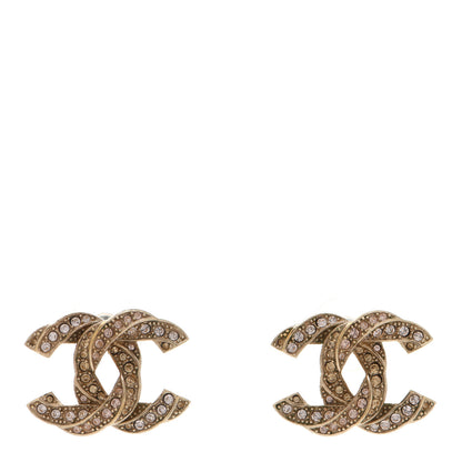 Chanel Crystal Twisted CC Earrings Light Gold Pale Pink 1 of 5