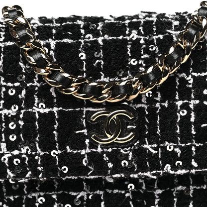 Chanel Tweed Sequin Quilted CC Flap Phone Holder With Chain Black White 9 of 11