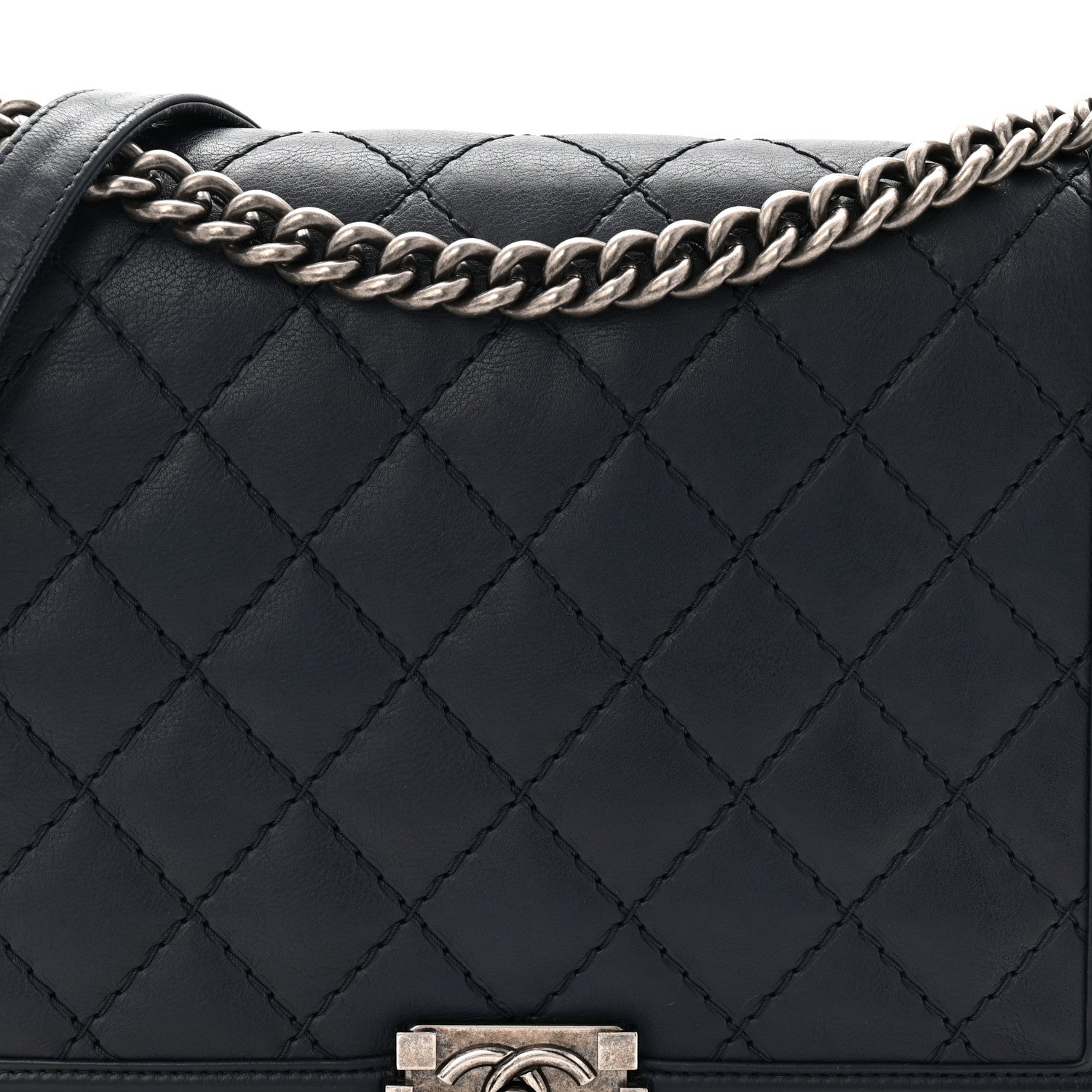 Chanel Calfskin Double Stitch Large Boy Flap Navy Blue 8 of 10