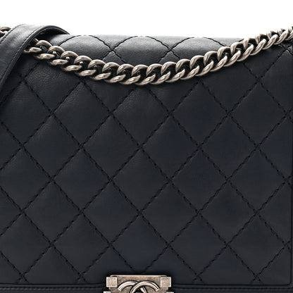 Chanel Calfskin Double Stitch Large Boy Flap Navy Blue 8 of 10