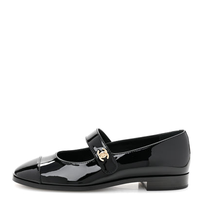 Chanel Patent Calfskin Mary Janes Flats 37.5 Black 1 of 10
