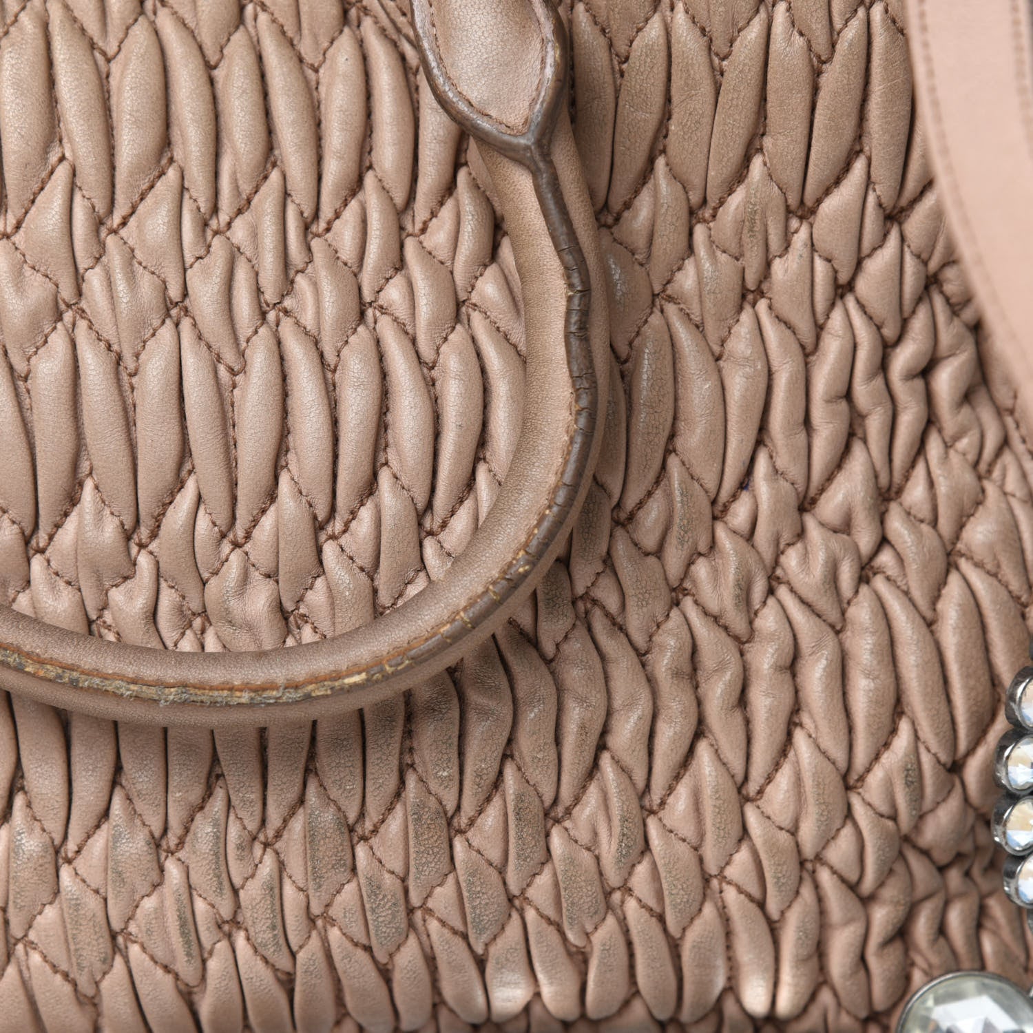 Miu Miu Nappa Matelasse Swarovski Crystal Tote Cammeo 13 of 17