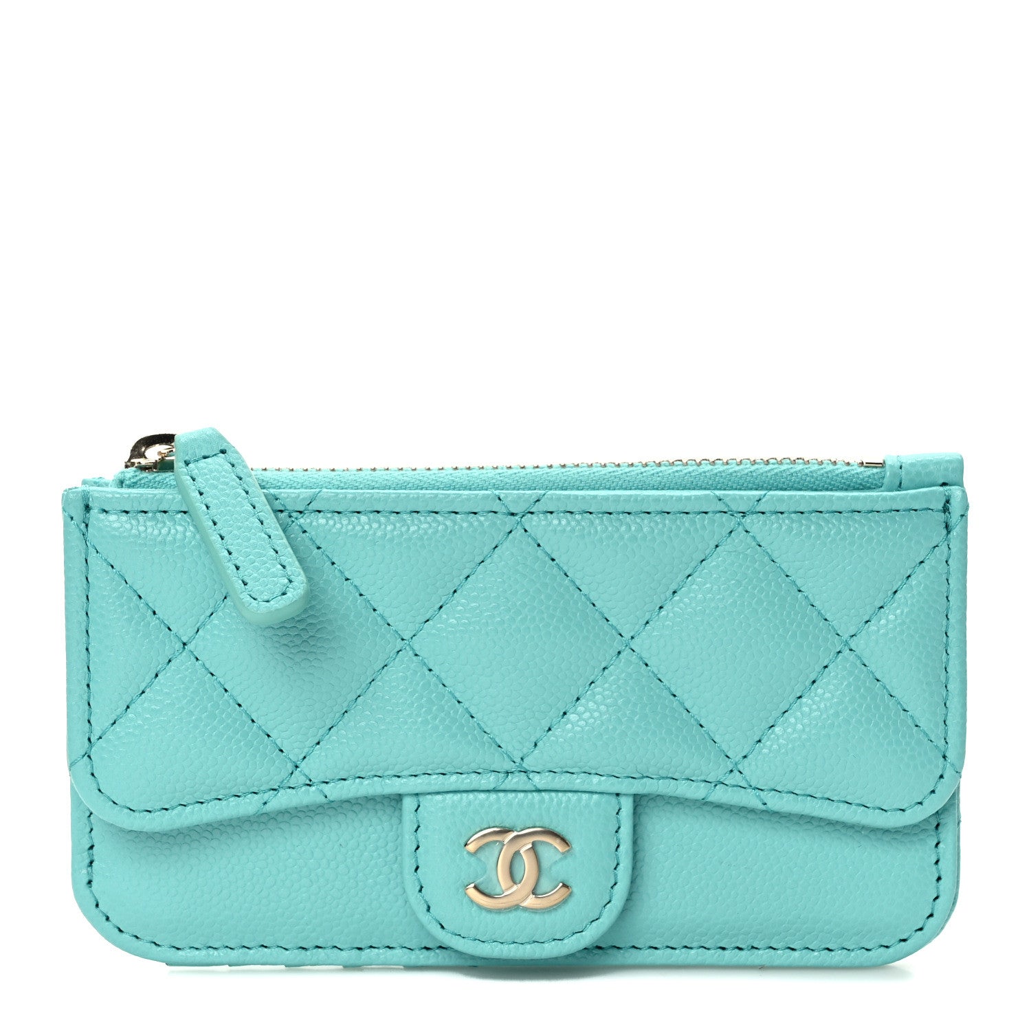 Chanel Caviar Quilted Flap Zip Card Holder Turquoise 1 of 7