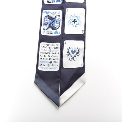 Hermes Silk Jeu de Cartes Twilly Marine Petrole White 3 of 5