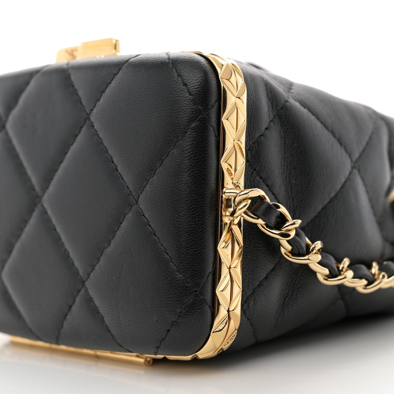 Chanel Metal Lambskin Quilted Small Chain Bucket Bag Black 11 of 12