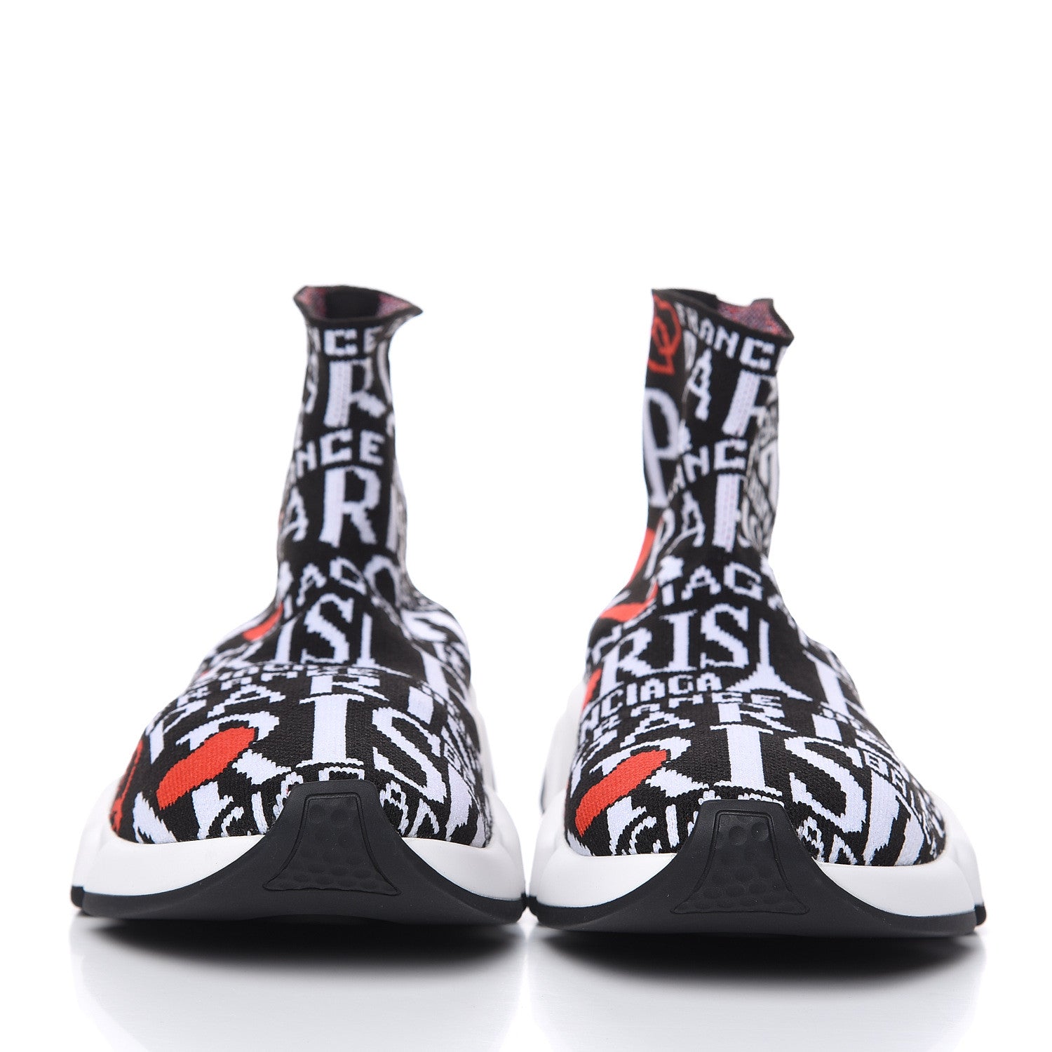 Balenciaga Neoprene Knit Bonjour Paris Womens Speed Sneakers 40 Black White Red 2 of 9