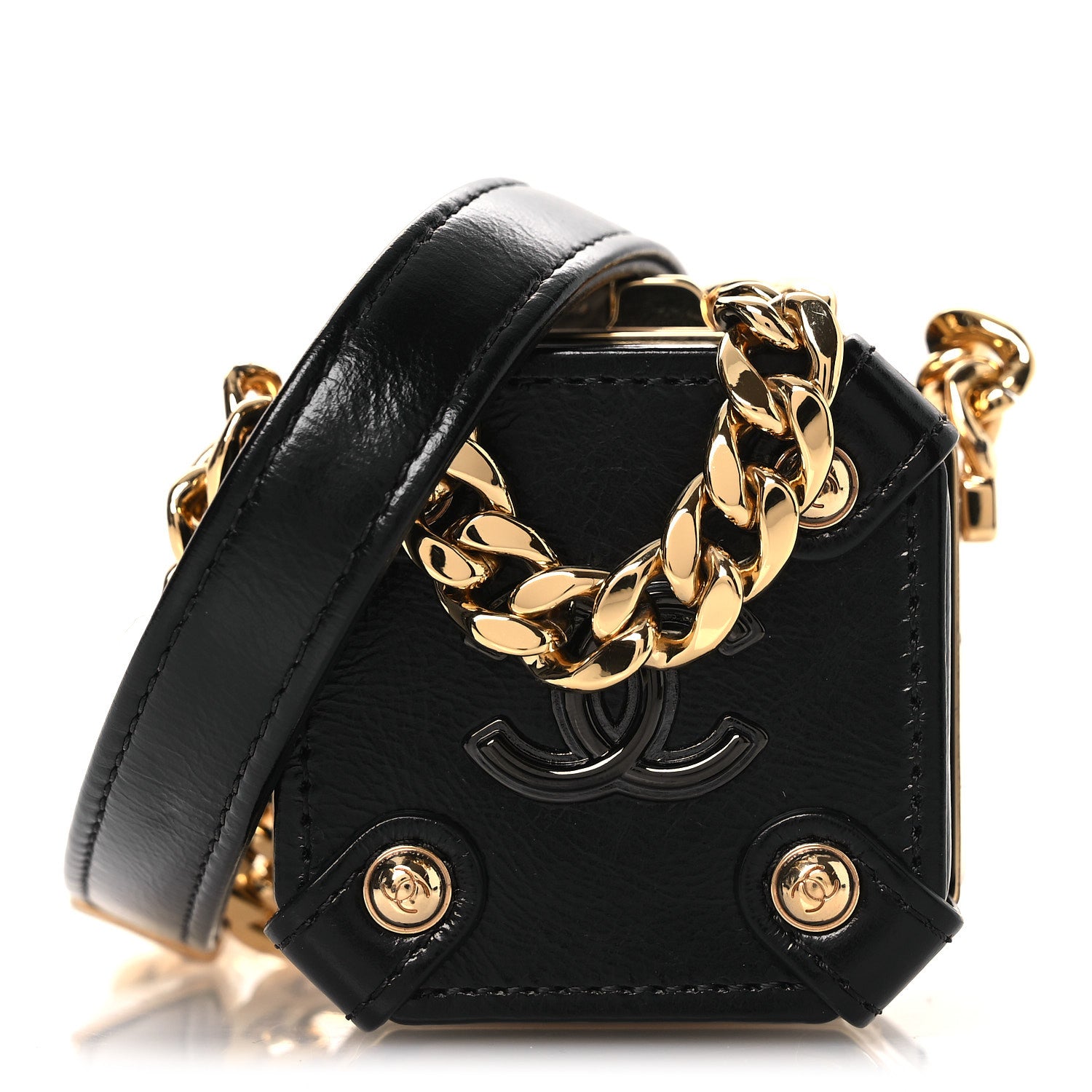 Chanel Shiny Crumpled Calfskin Minaudiere Clutch With Chain Black 1 of 12