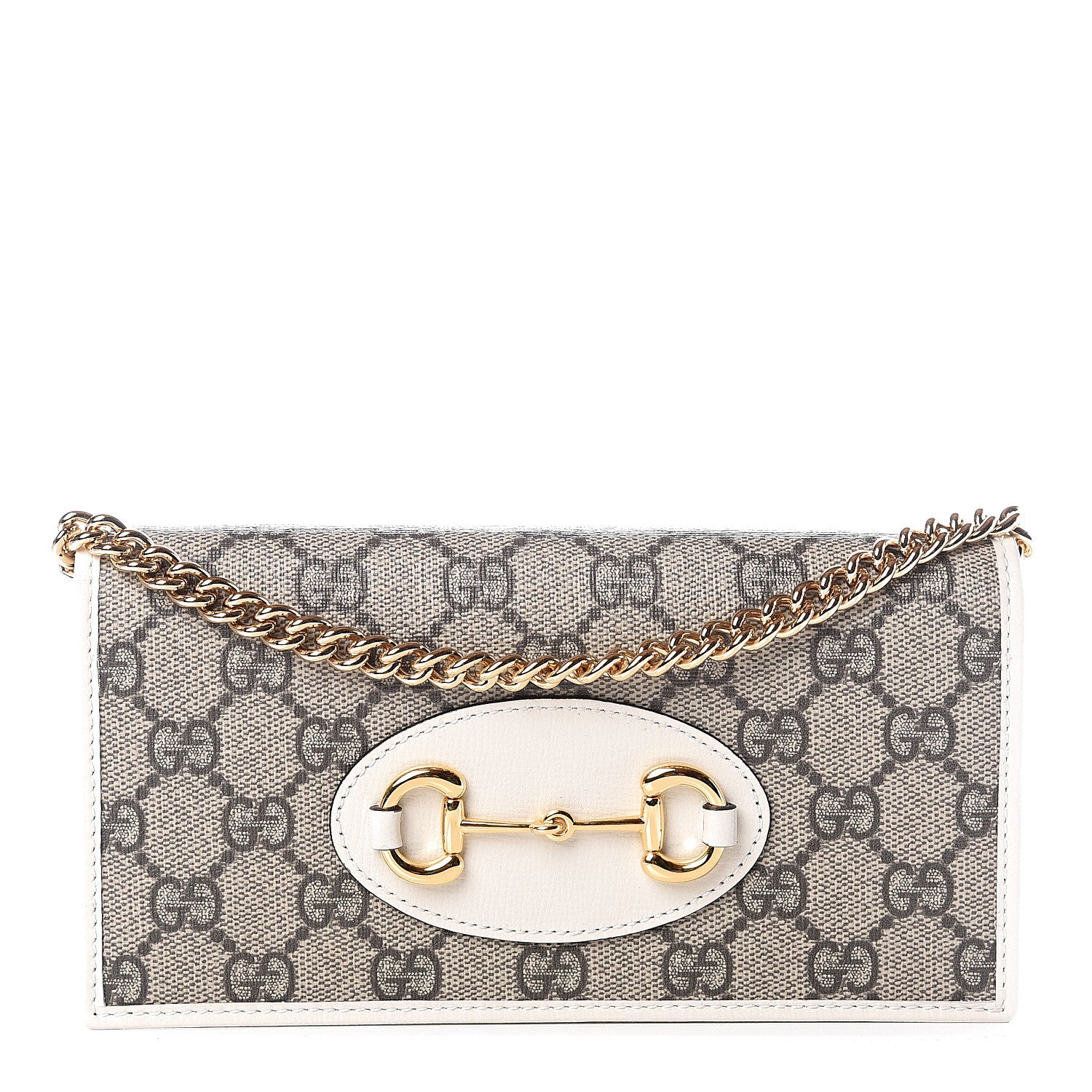 Gucci GG Supreme Monogram Azalea Calfskin Horsebit 1955 Wallet On Chain Beige Ebony Mystic White 1 of 10