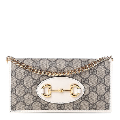 Gucci GG Supreme Monogram Azalea Calfskin Horsebit 1955 Wallet On Chain Beige Ebony Mystic White 1 of 10