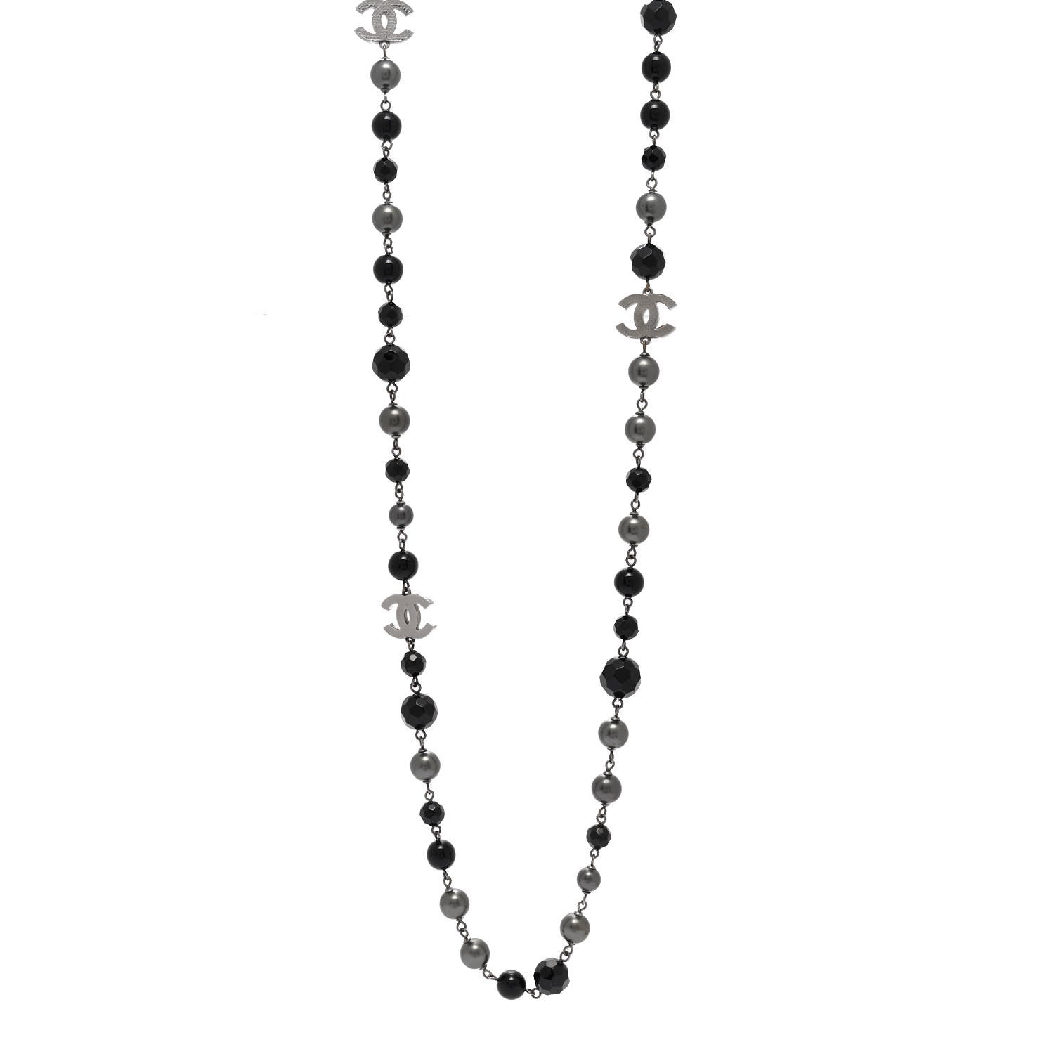 Chanel Ruthenium Pearl Beaded CC Long Necklace Black 1 of 5