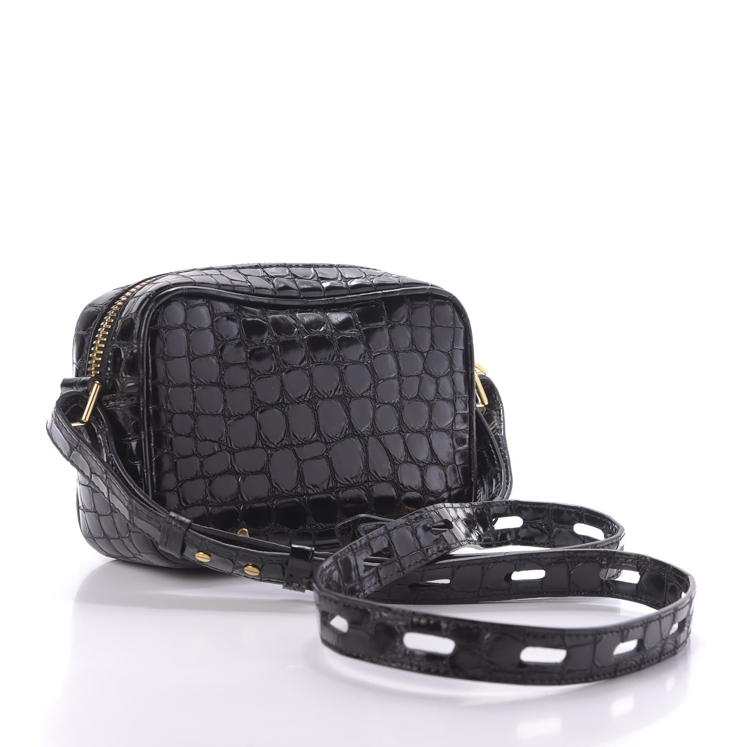 Tom Ford Crocodile Embossed Calfskin T Twist Camera Bag Black 3 of 8